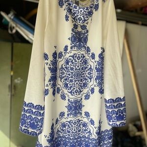 Blue and White Long Sleeve dress
